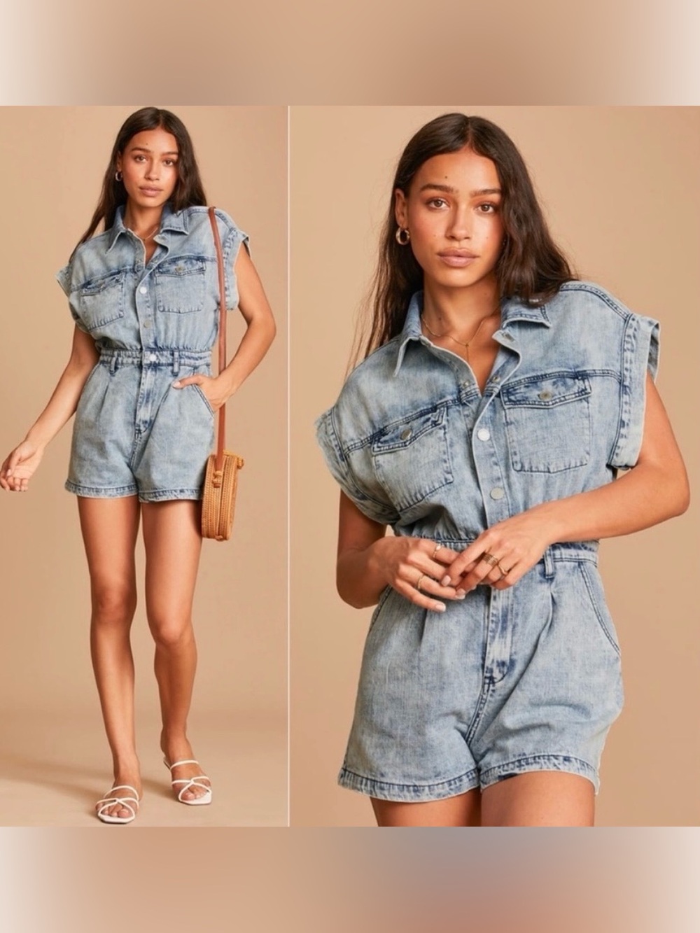 Blank NYC Size M Light Blue Denim Shorts Romper